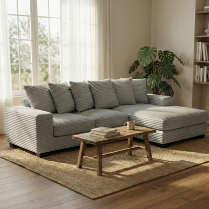 Canapé d'angle convertible en velours côtelé gris